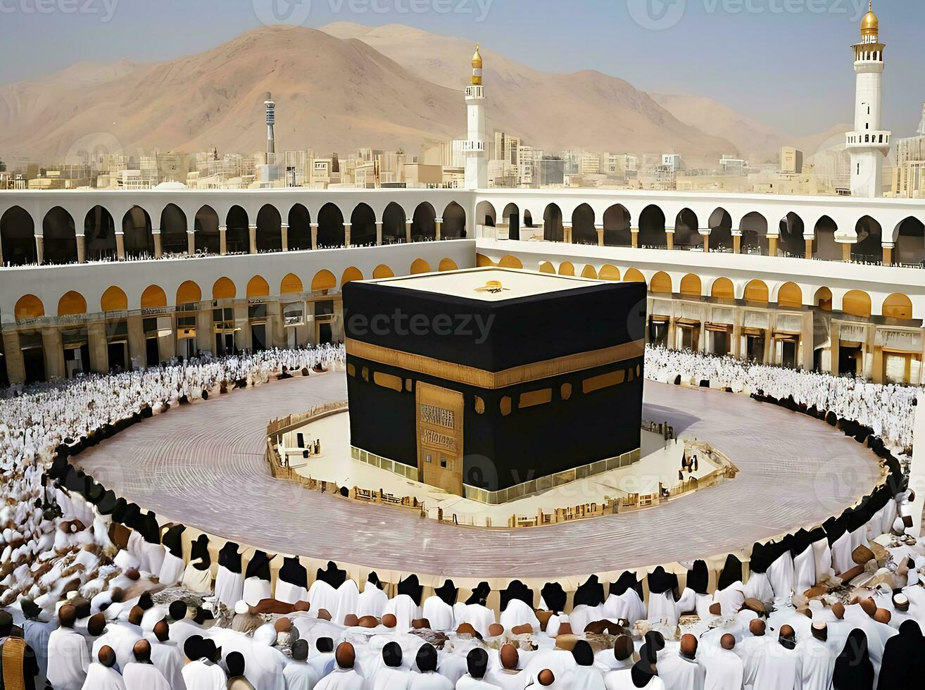 AI generated Eid Al-Fitr Spirit Mecca Kaaba in Ramadan Celebration photo