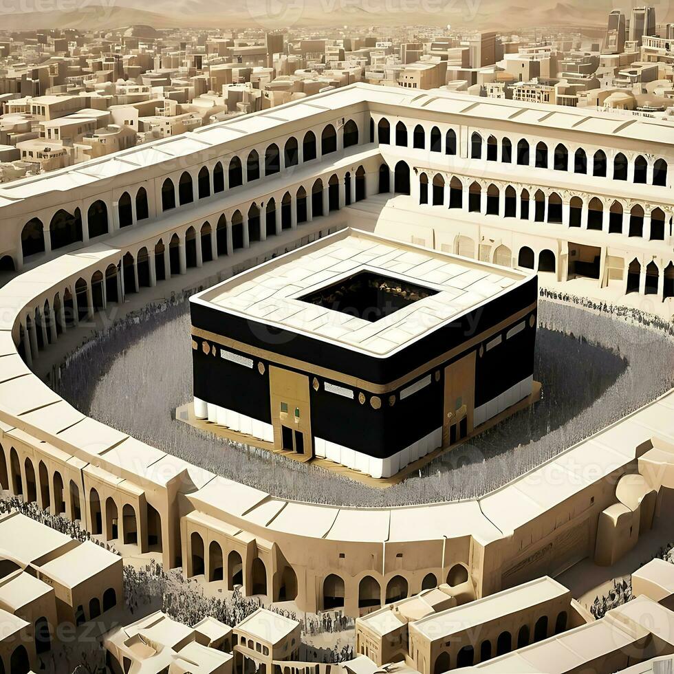 AI generated Muslim Community Celebrates Eid Vibrant Kaaba Scene in Mecca photo