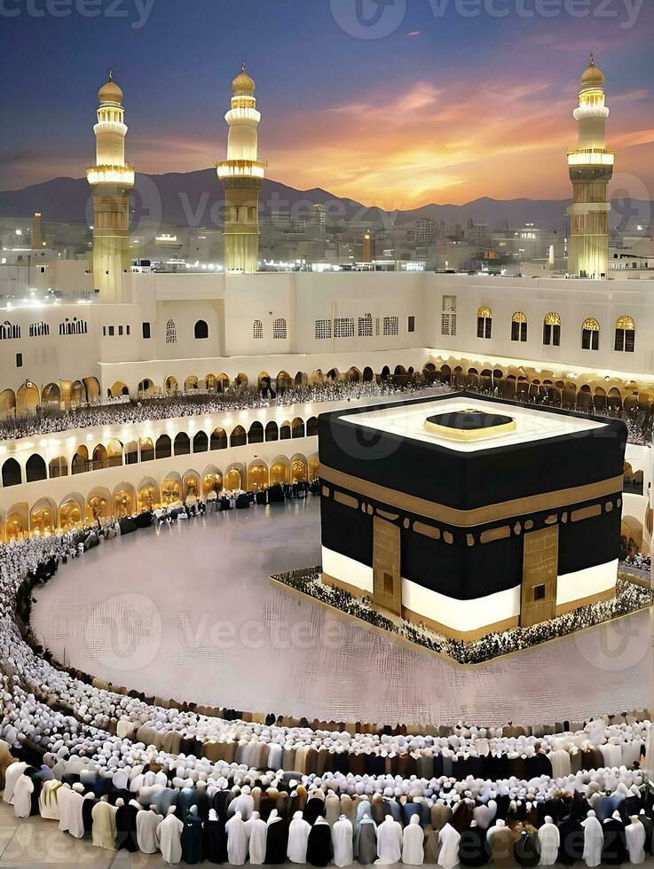 ai generado kaaba Ramadán resplandor cautivador islámico observancia en la meca foto