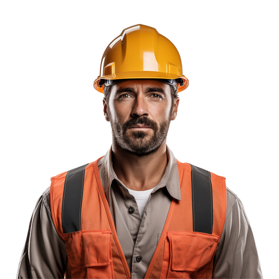 AI generated Male construction worker with helmet isolated on transparent background png