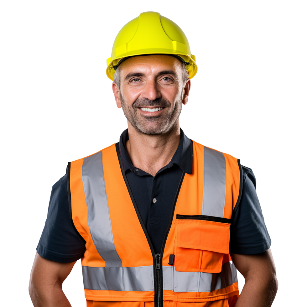 AI generated Male construction worker with helmet isolated on transparent background png