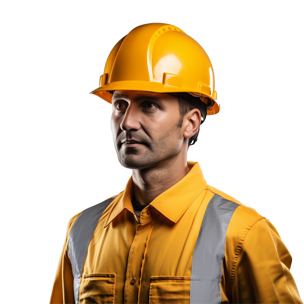 ai généré Masculin construction ouvrier avec casque isolé sur transparent Contexte png