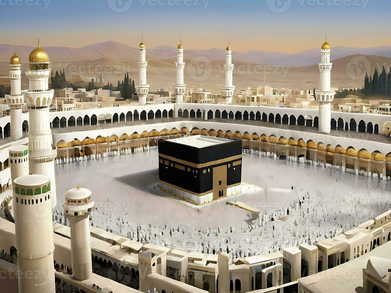 AI generated illustration of amazing architecture design of muslim mosque arabic lantern of ramadan celebration. photo