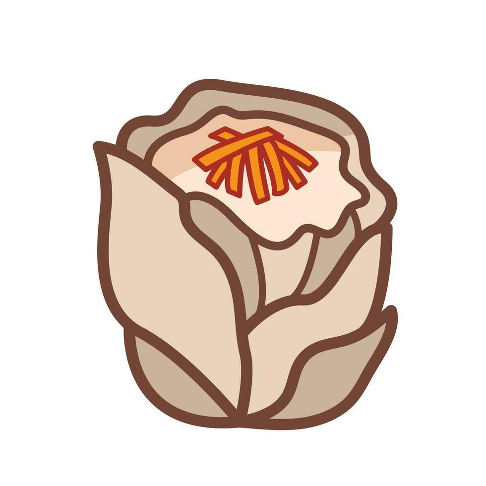 Shumai Siu Mai Siomay Indonesian style colored vector icon outlined isolated on plain horizontal white background. Simple flat minimalist chinese food dimsum drawing with cartoon art style.