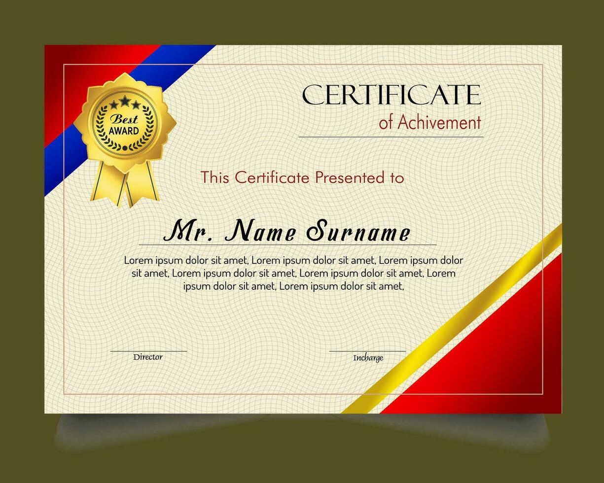 Certificate of achievement template set with gold badge and border, Appreciation and Achievement Certificate Template Design. Elegant diploma certificate template vector