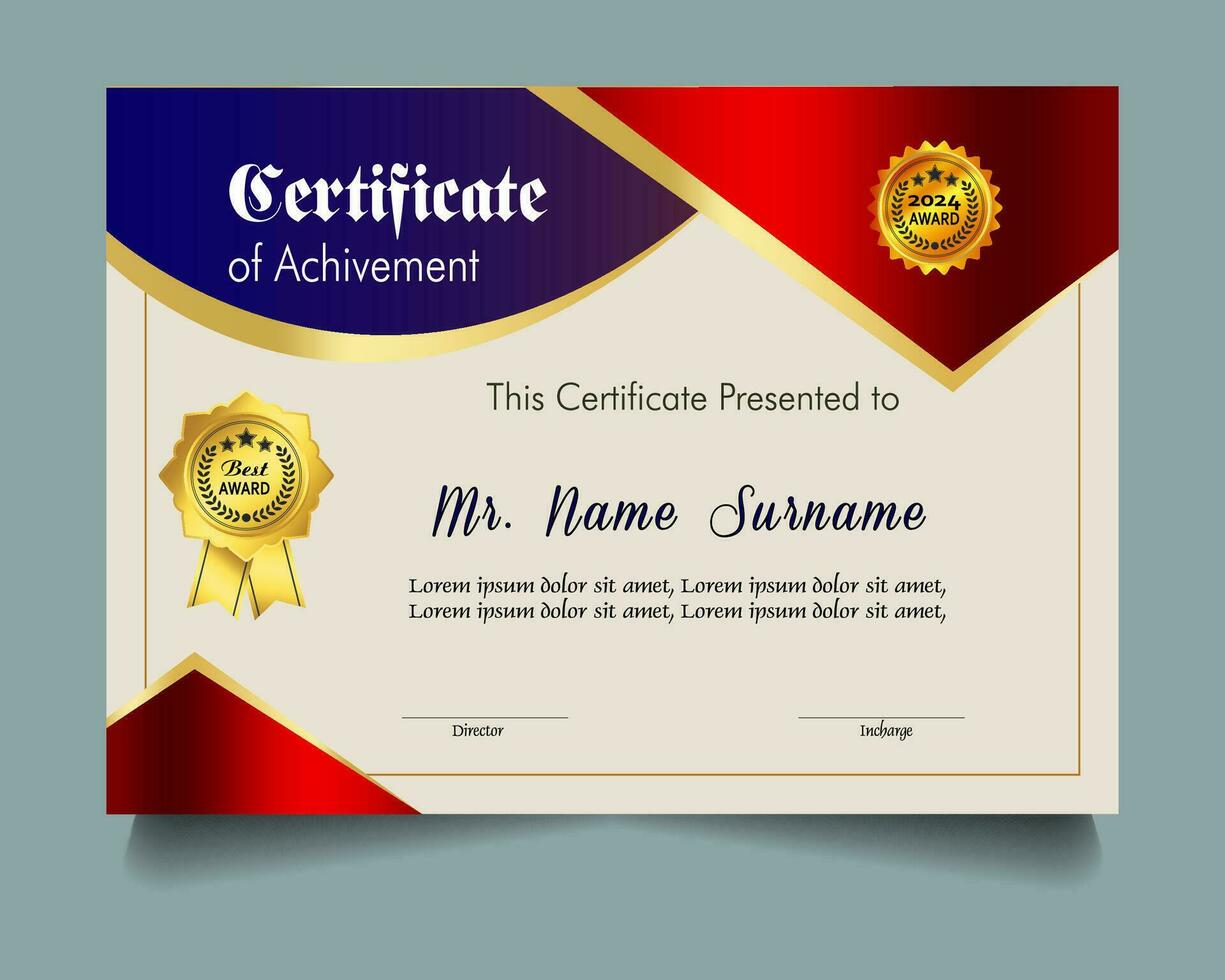 Certificate of achievement template set with gold badge and border, Appreciation and Achievement Certificate Template Design. Elegant diploma certificate template vector