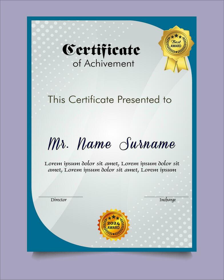 Certificate of achievement template set with gold badge and border, Appreciation and Achievement Certificate Template Design. Elegant diploma certificate template vector