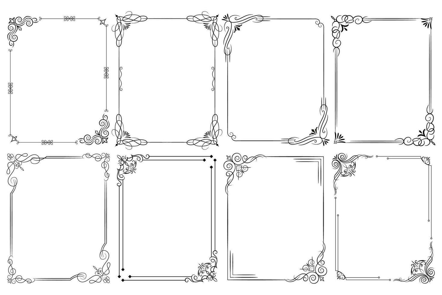 Set of Decorative vintage corner shape frames and borders. floral ornamental frame. Calligraphic frame and page decoration. Vector illustration