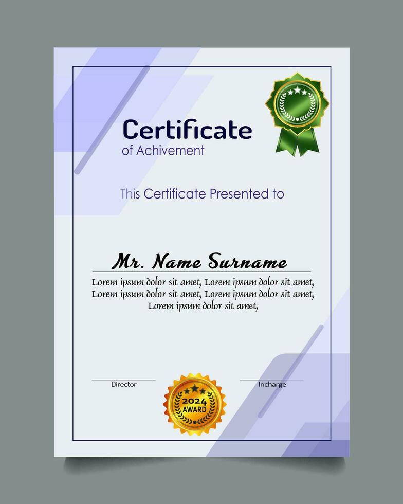 Certificate of achievement template set with gold badge and border, Appreciation and Achievement Certificate Template Design. Elegant diploma certificate template vector