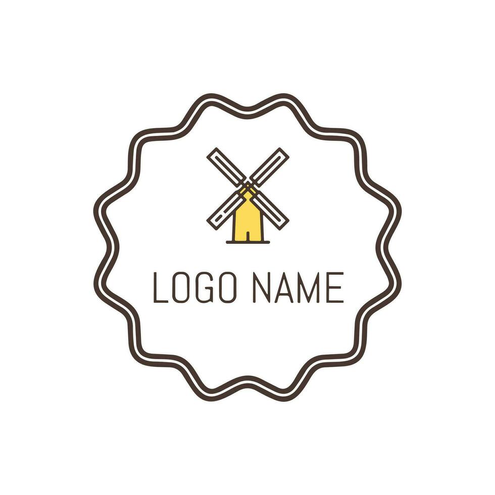 Farm logo. Template with farm landscape. Vector illustration.