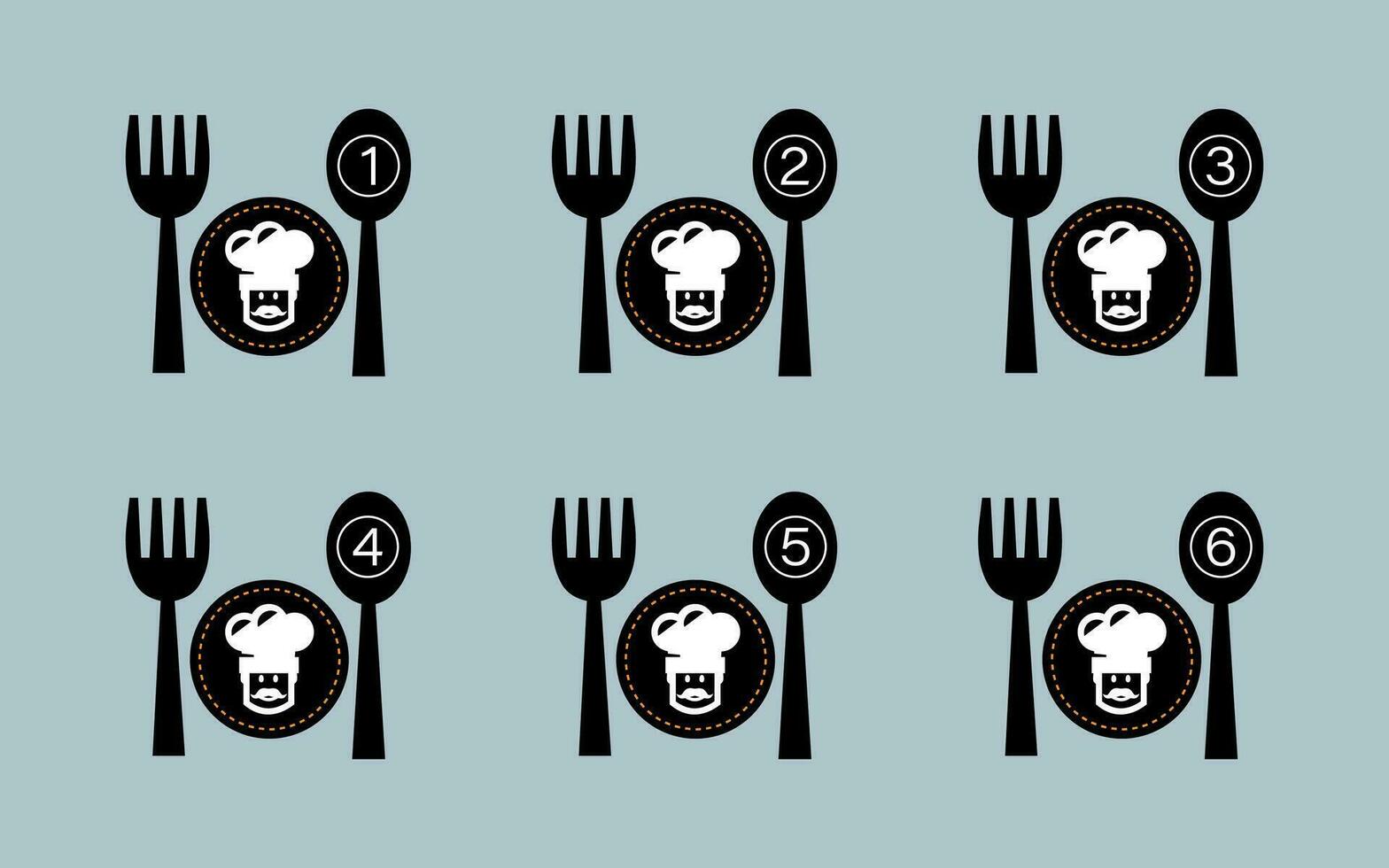 Restaurant icon, dish portion number symbol spoon and plate. vector