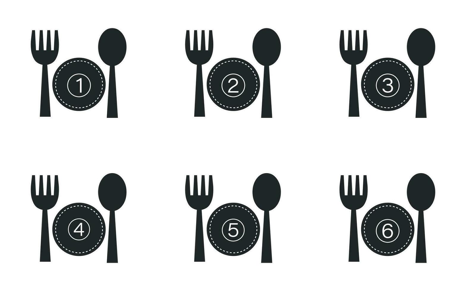 Restaurant icon, dish portion number symbol with fork, spoon and plate. vector