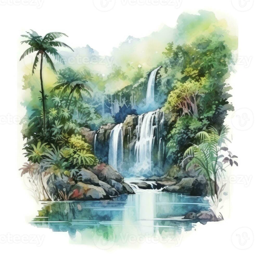 AI generated Green tropical waterfall in the forest. AI Generated photo