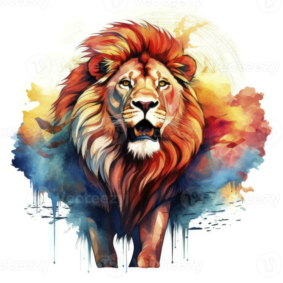 AI generated Watercolor Lion on a white background. For T-shirt Design. AI Generated photo