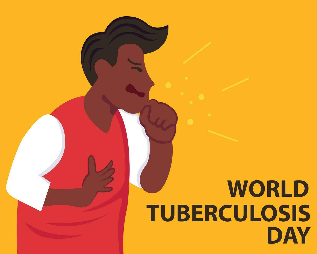 illustration vector graphic of a man is coughing and holding his chest. perfect for international day, world tuberculosis day, celerbate, greeting card, etc.