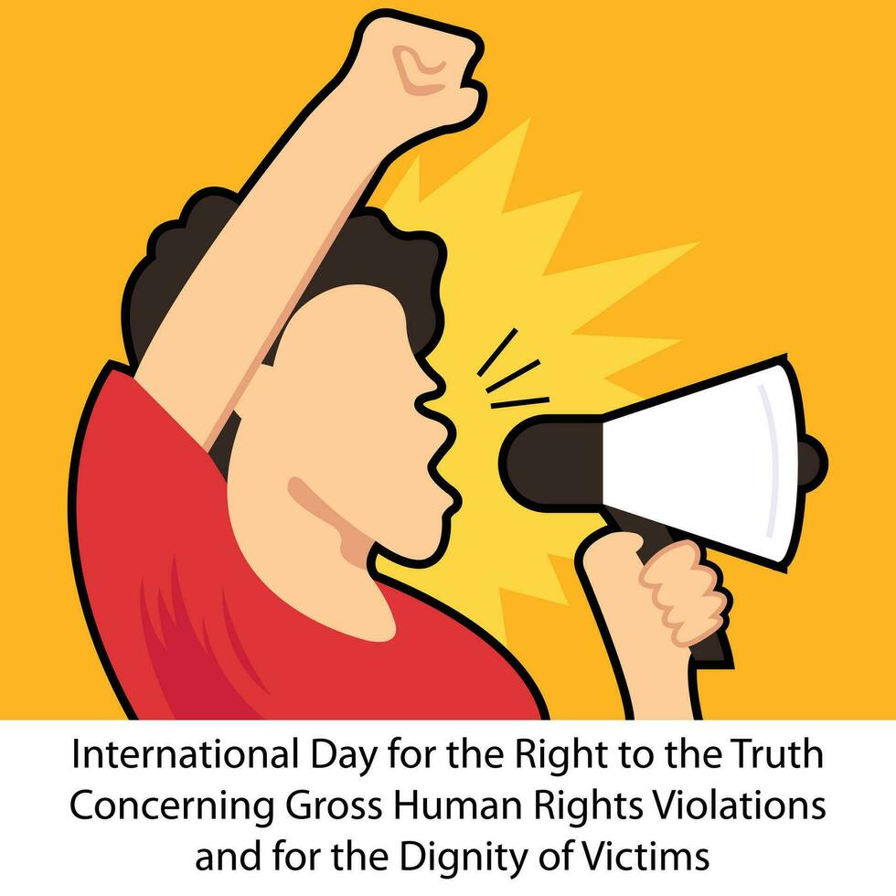 illustration vector graphic of someone gave a speech with a megaphone, perfect for international day, right to the truth, concerning gross, human right violation, dignity, victims.
