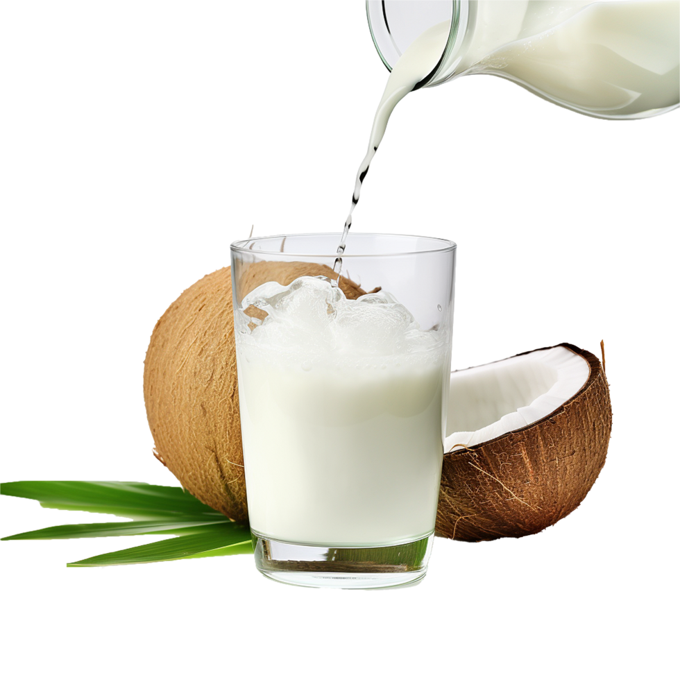 ai generato scrosciante Noce di cocco succo png isolato su trasparente sfondo