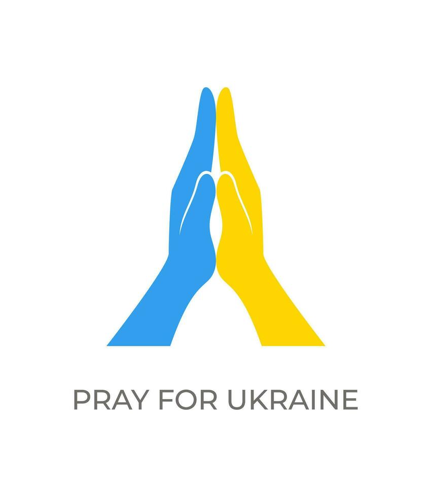 orar para Ucrania. manos. apoyo para Ucrania. amarillo y azul color. vector ilustración