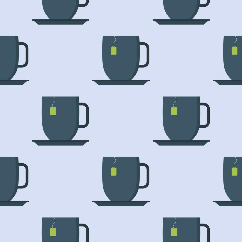 cup of tea seamless pattern vector illustration. tea cup engraving seamless pattern on light background. Vintage hand drawn bages set. Illustration for menu, ads