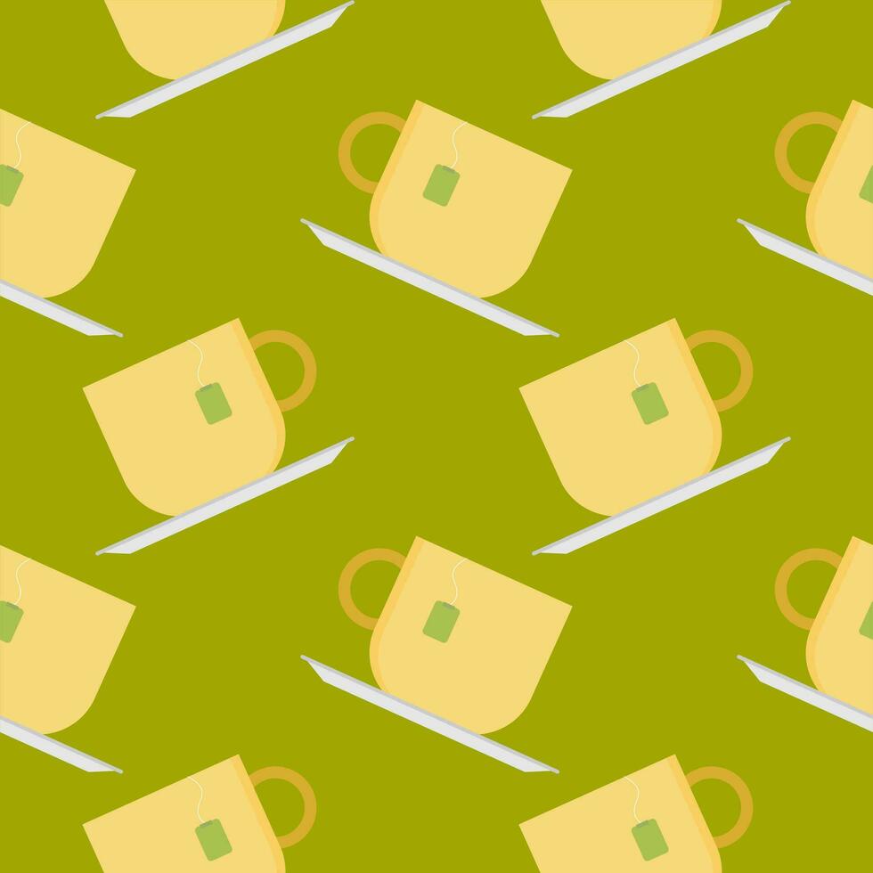 cup of tea seamless pattern vector illustration. tea cup engraving seamless pattern on light background. Vintage hand drawn bages set. Illustration for menu, ads