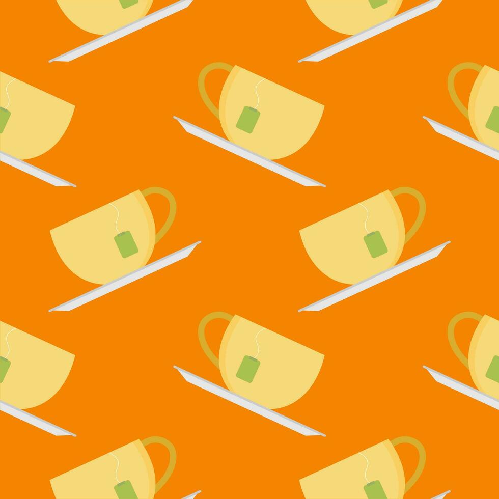 cup of tea seamless pattern vector illustration. tea cup engraving seamless pattern on light background. Vintage hand drawn bages set. Illustration for menu, ads
