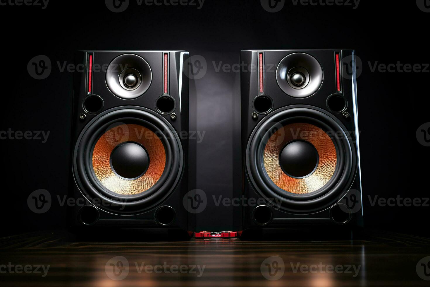 AI generated Multimedia acoustic speakers in the dark. Sound audio system. Generated by artificial intelligence photo