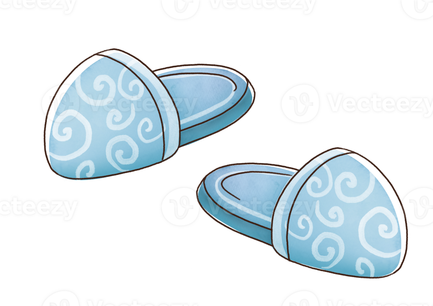 Pajama party. blue funny fluffy comfort slippers on transparent background. clip art cute slumber. watercolor style for kids. cutout comfortable delicate home bedtime shoes. Good night png