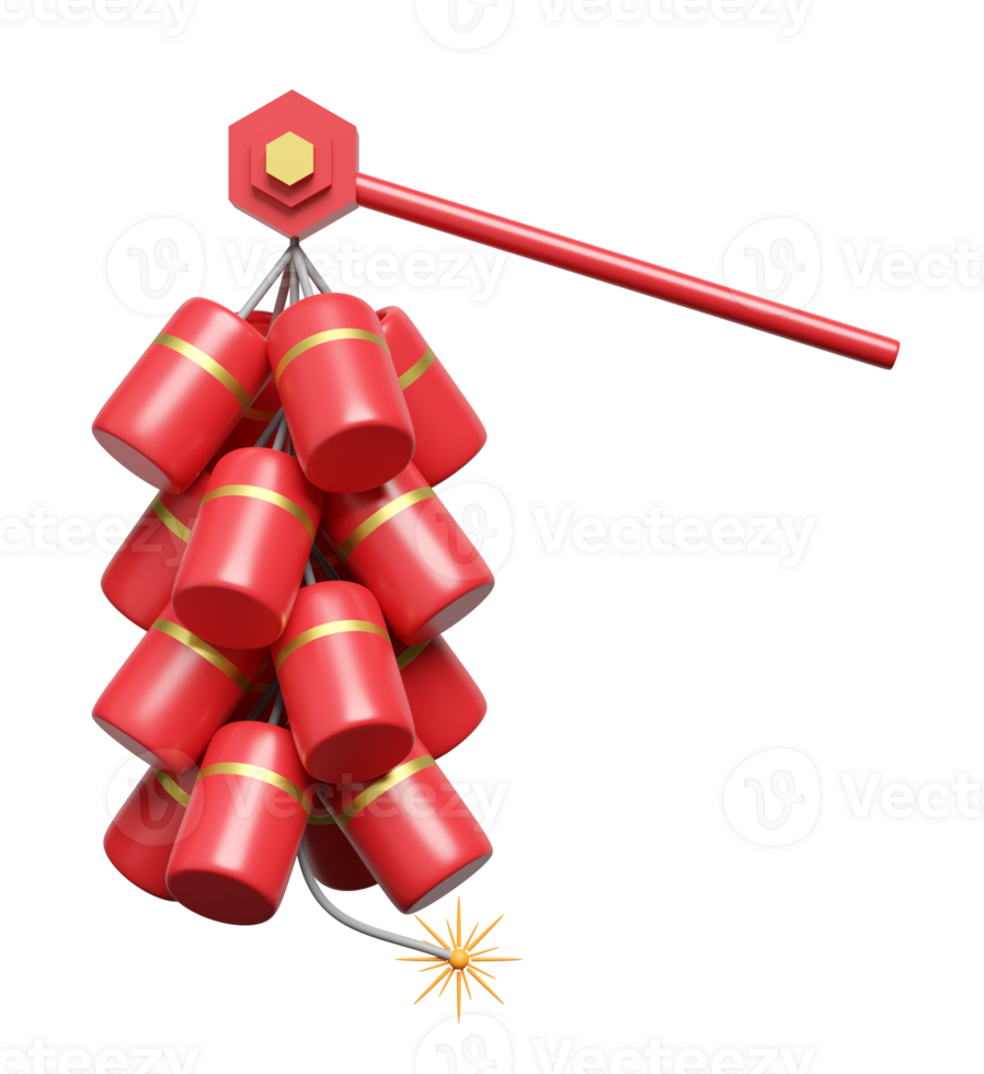 3d chinese firecracker or cracker for chinese new year decorations festival. 3d render illustration png