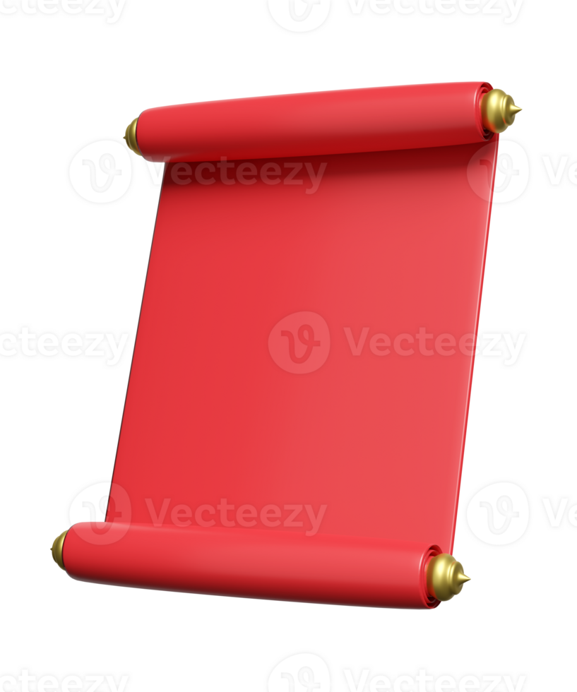 3d announcement roll. chinese new year scroll. 3d render illustration png