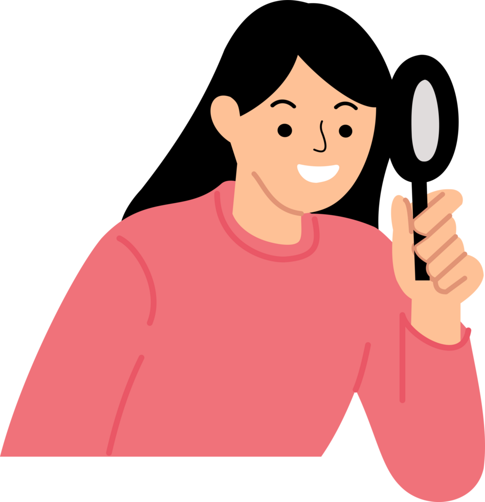 illustration young woman looking something using a magnifying glass or searching concept png