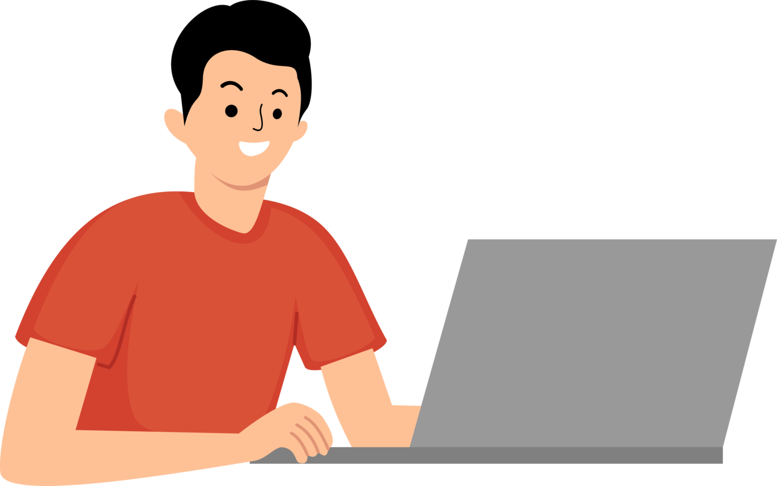young man typing using laptop png