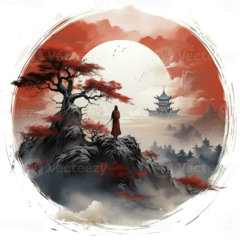 AI generated Chinese ink painting. T-shirt Design. AI Generated photo