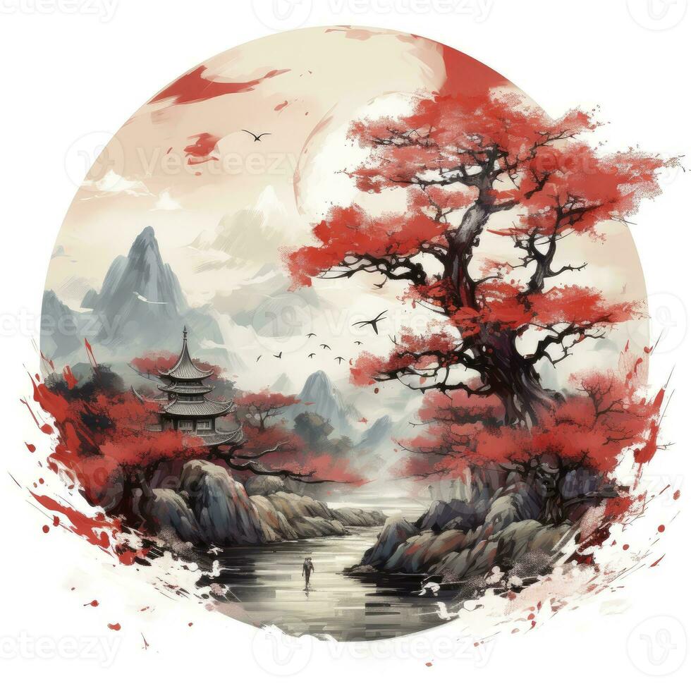 AI generated Chinese ink painting. T-shirt Design. AI Generated photo