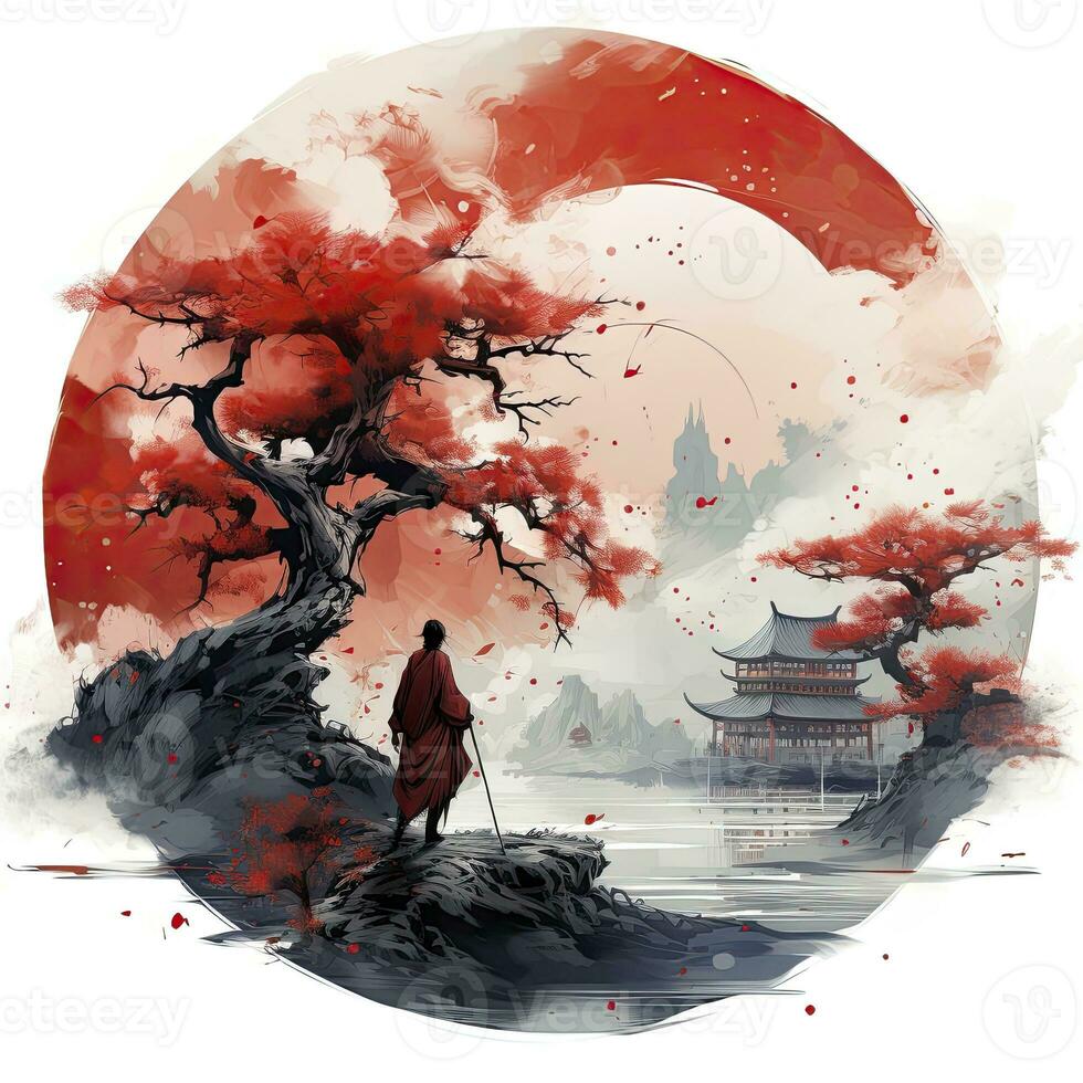 AI generated Chinese ink painting. T-shirt Design. AI Generated photo