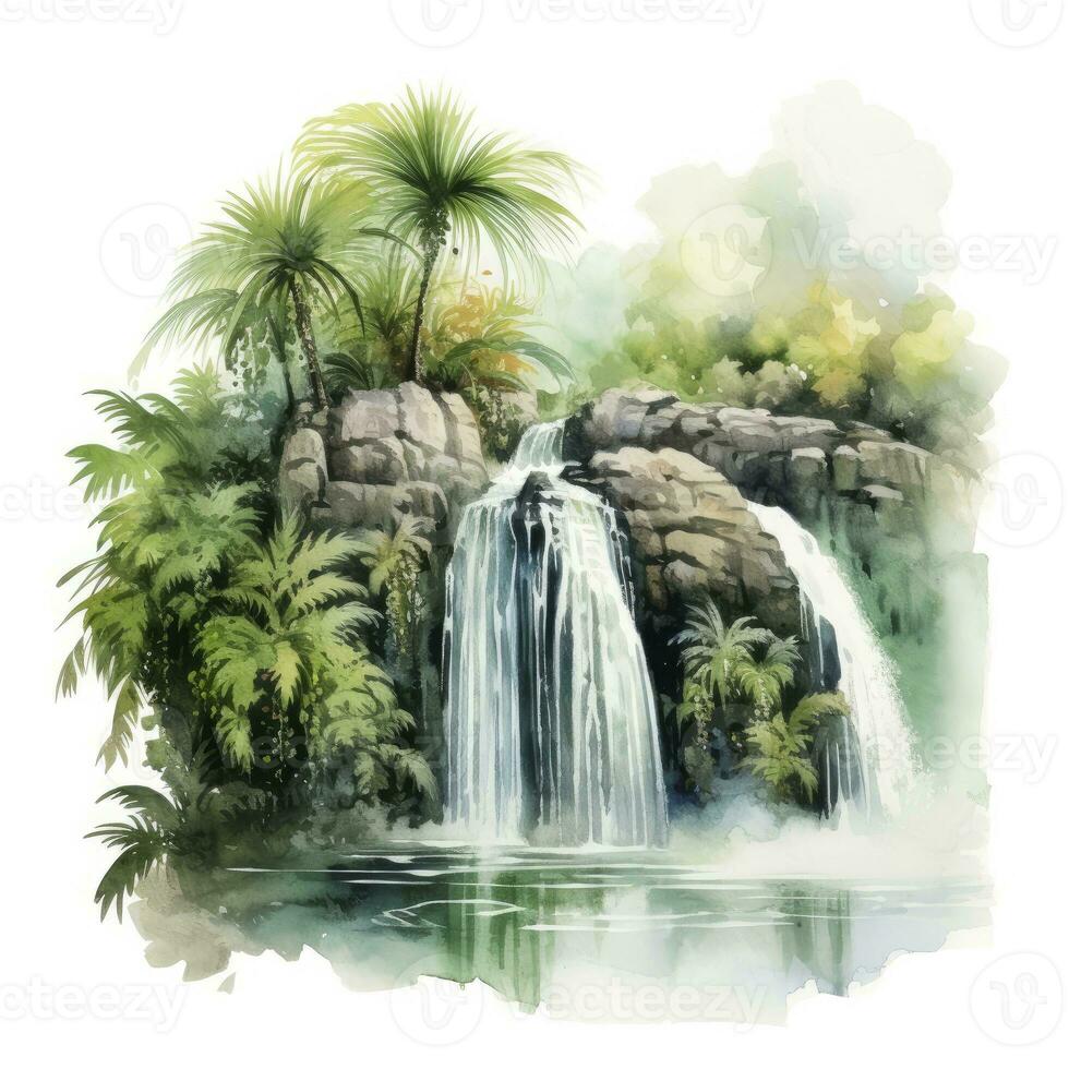 AI generated Green tropical waterfall in the forest. AI Generated photo