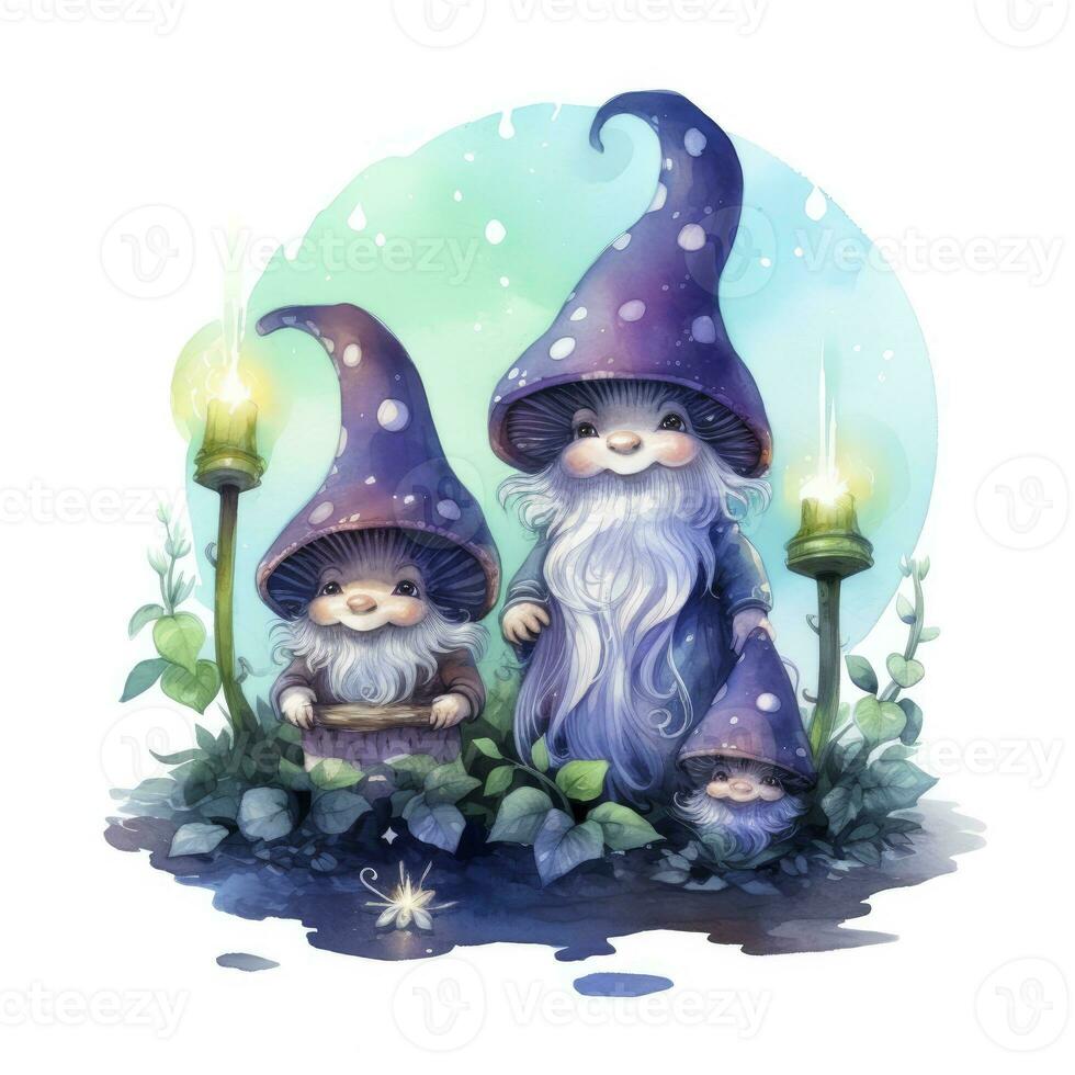 AI generated Watercolor Moonlit Glow of Enchanted Mushrooms for T-shirt Design. AI Generated photo