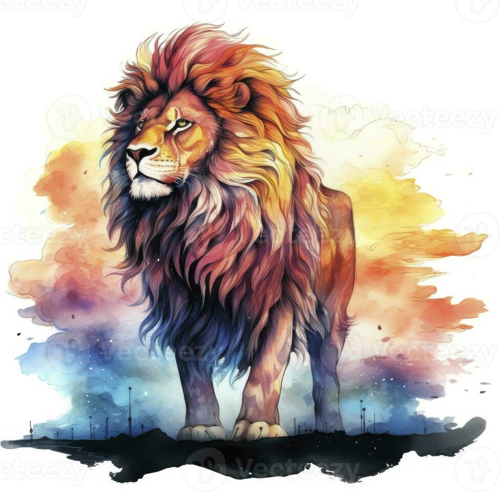 AI generated Watercolor Lion on a white background. For T-shirt Design. AI Generated photo