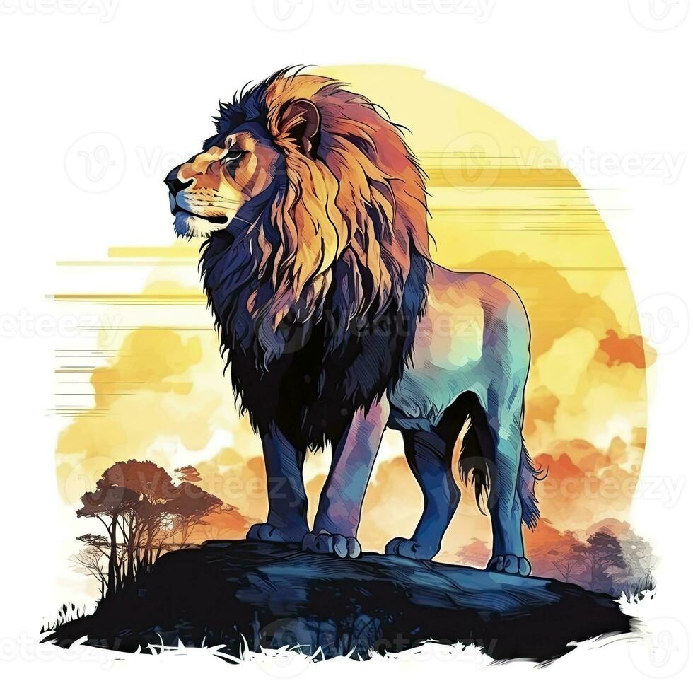 AI generated Watercolor Lion on a white background. For T-shirt Design. AI Generated photo