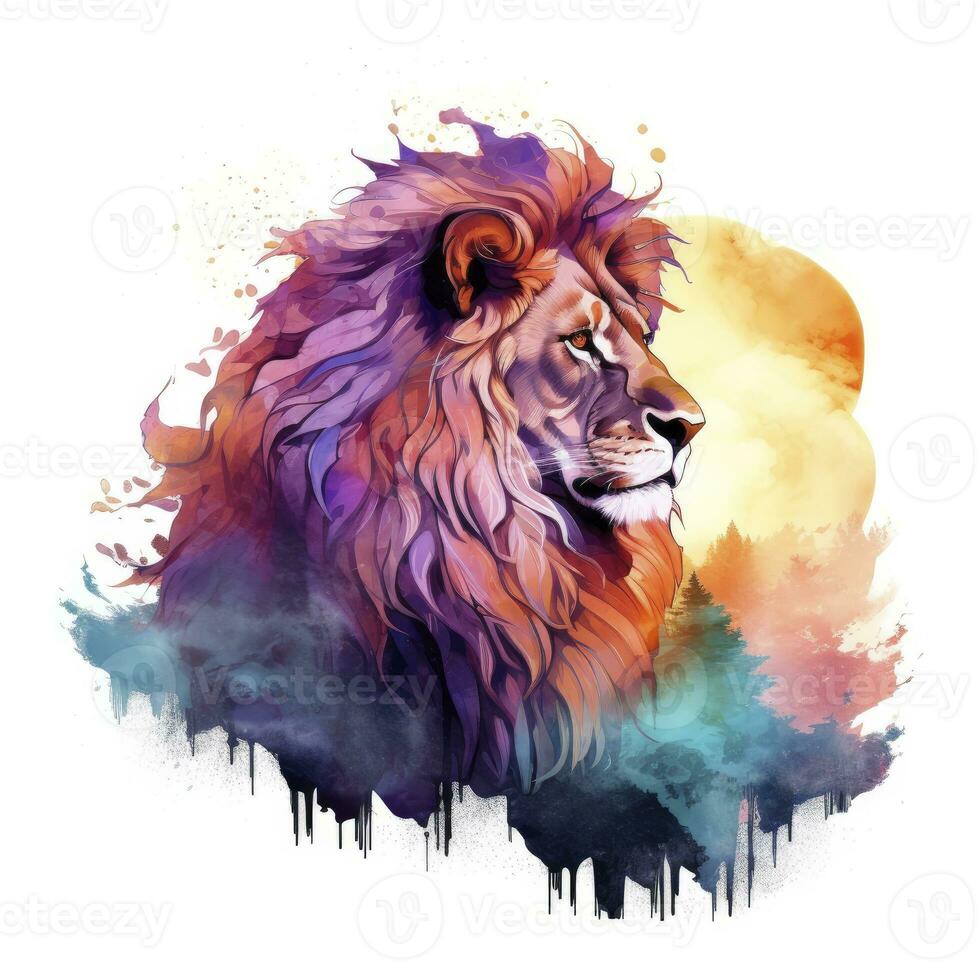 AI generated Watercolor Lion on a white background. For T-shirt Design. AI Generated photo