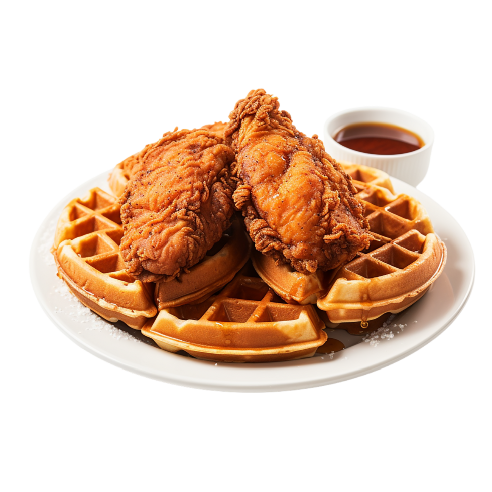 AI generated Plate of Chicken and Waffles on transparent background PNG