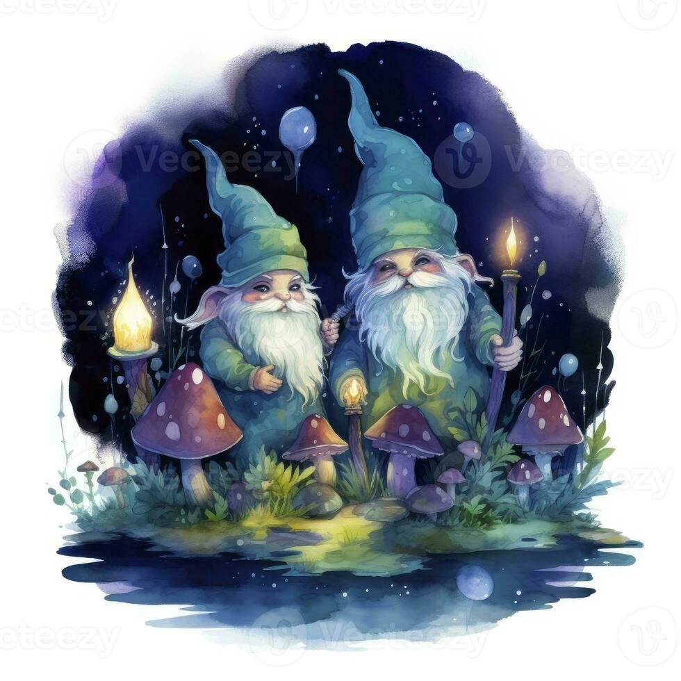 AI generated Watercolor Moonlit Glow of Enchanted Mushrooms for T-shirt Design. AI Generated photo