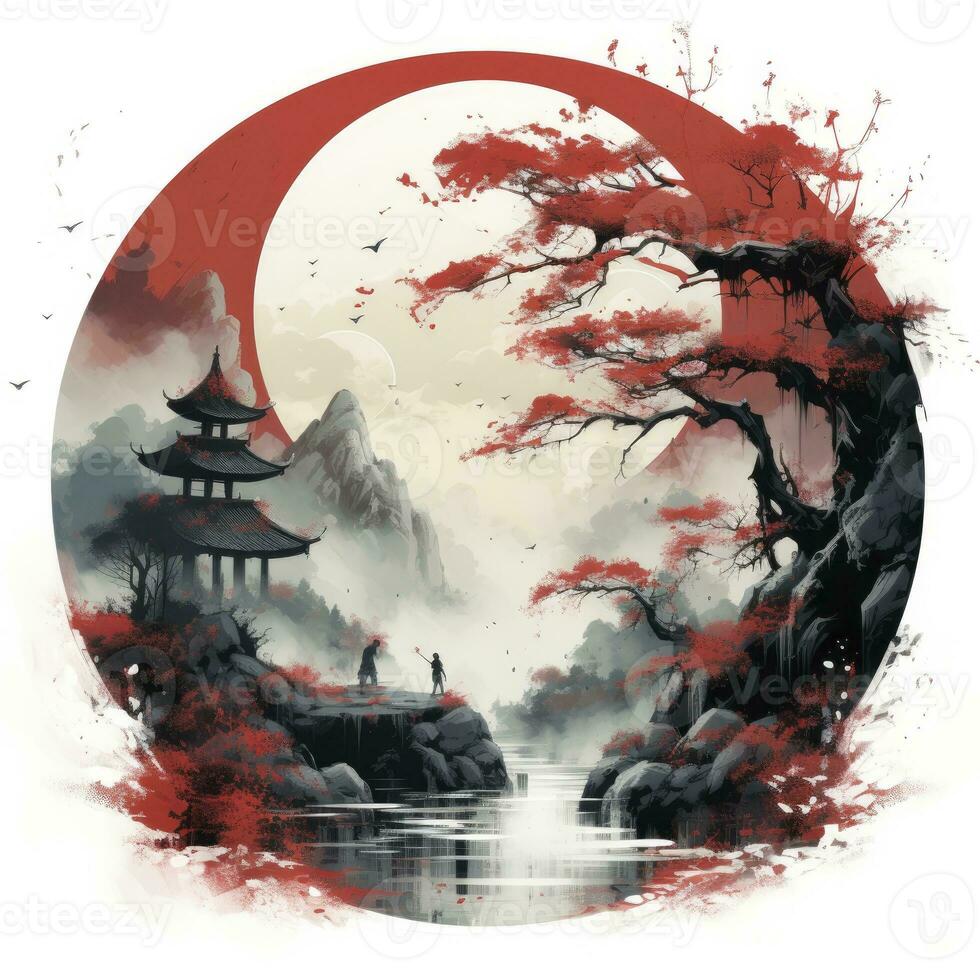 AI generated Chinese ink painting. T-shirt Design. AI Generated photo