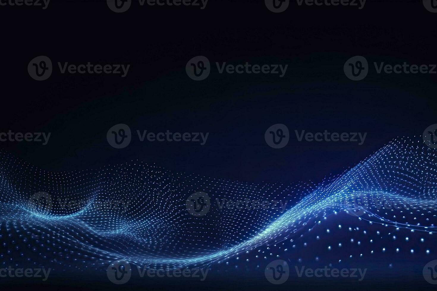 AI generated Dynamic blue particle wave. Abstract sound visualization. Digital structure of the wave flow of luminous particles. AI Generated. photo