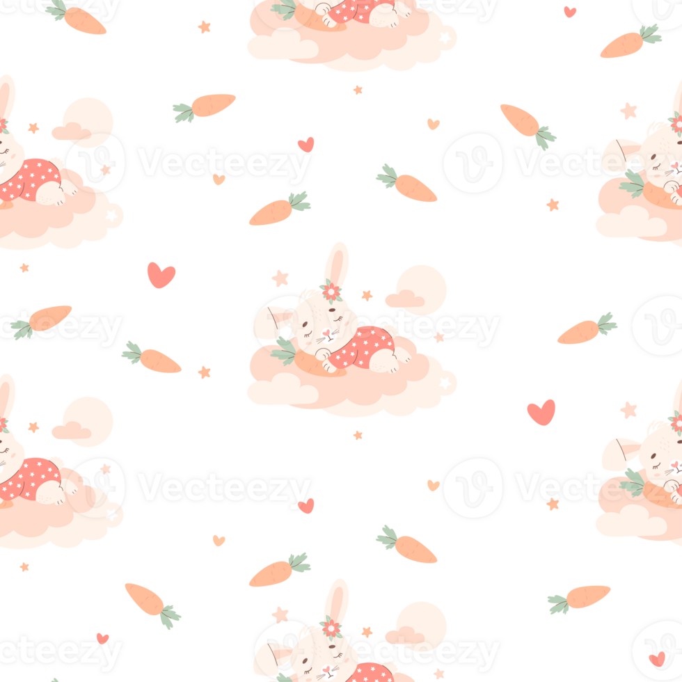 Seamless pattern with   sleeping rabbit with carrot png