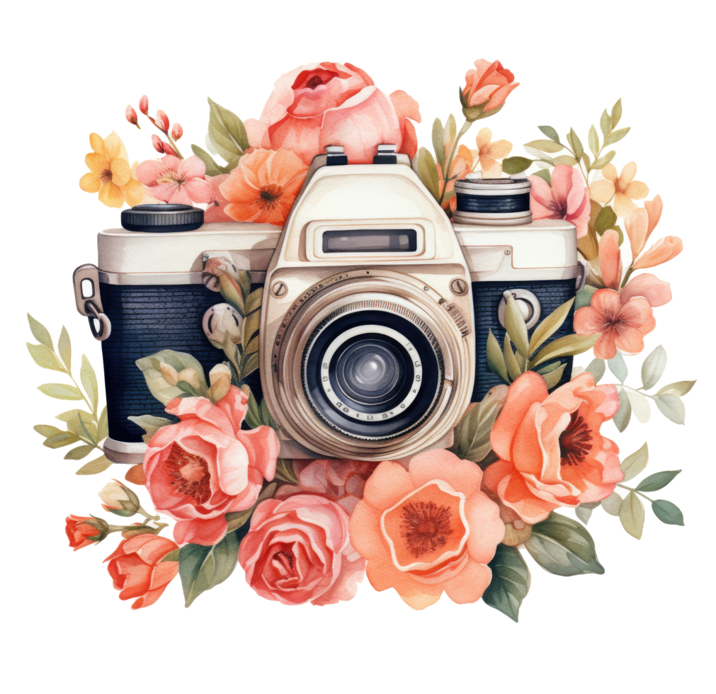 ai généré caméra floral coupé ancien caméra floral coupé mode png