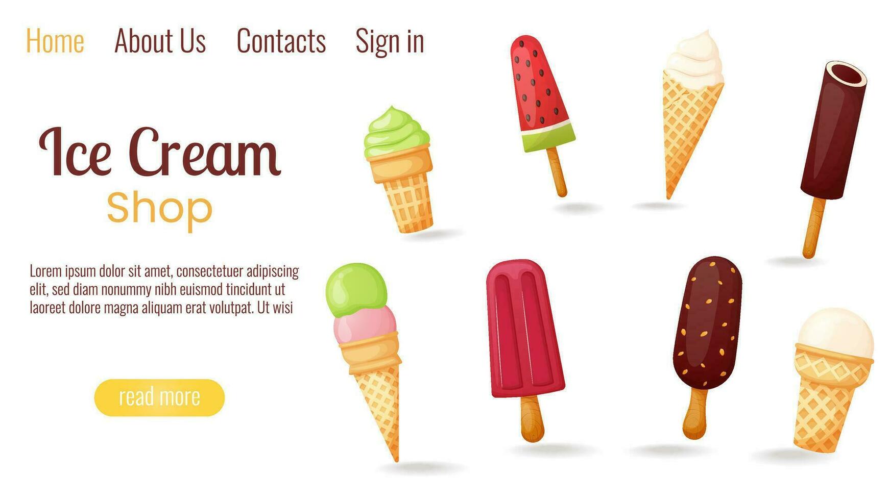 Sweet ice cream shop landing page template vector