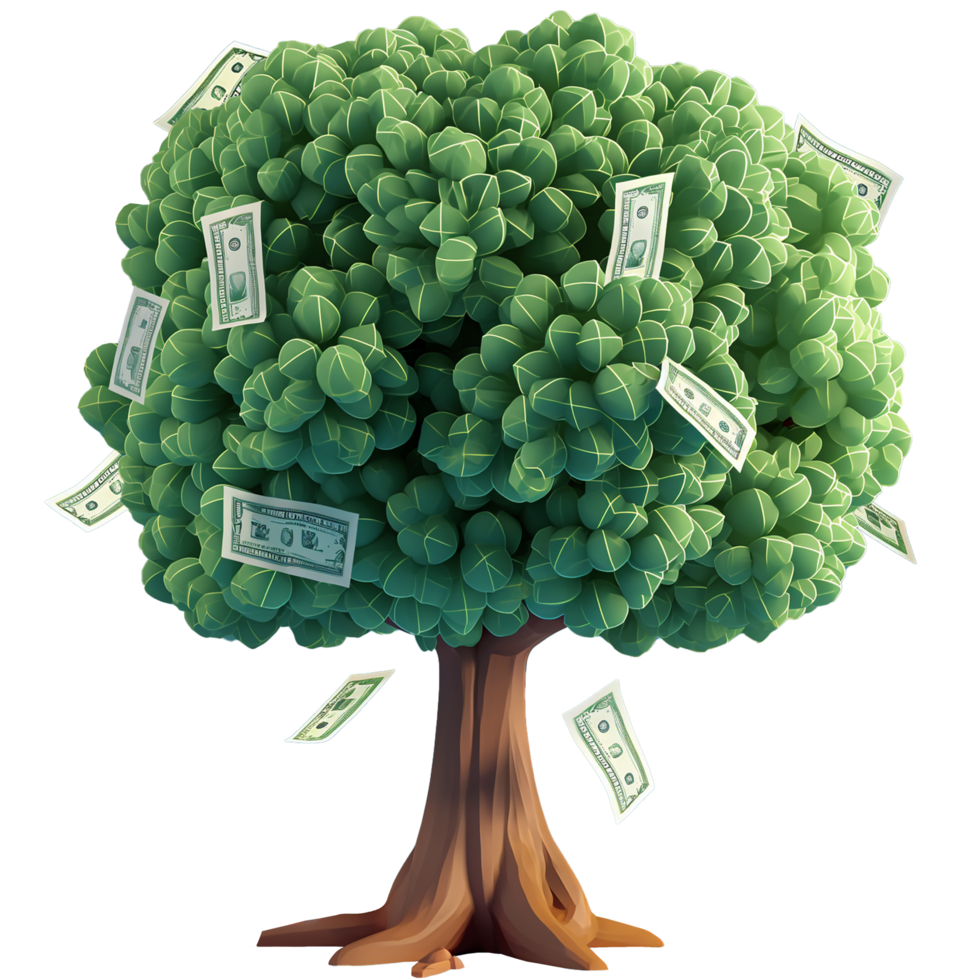 AI generated Lush tree making paper money, 3d design. Suitable for