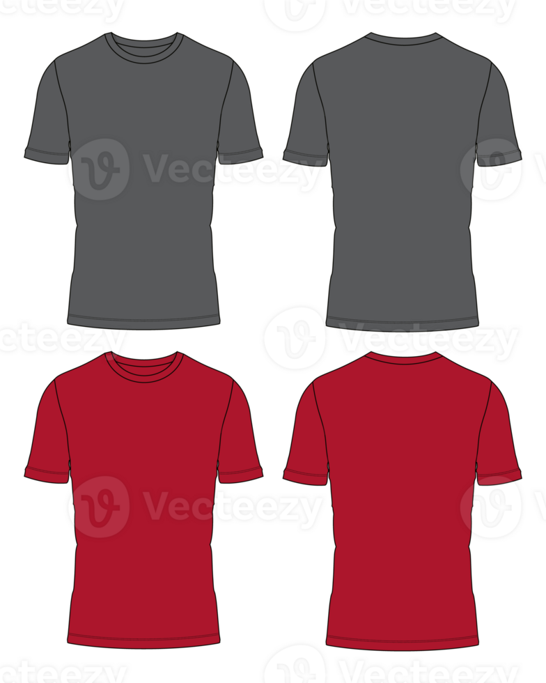 Grey and Red color Short sleeve t shirt flat sketch isolated on transparent background png