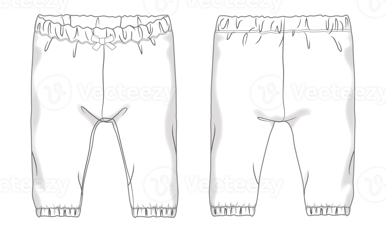 Cotton single jersey pants technical drawing fashion flats illustration template for kids isolated on transparent background png