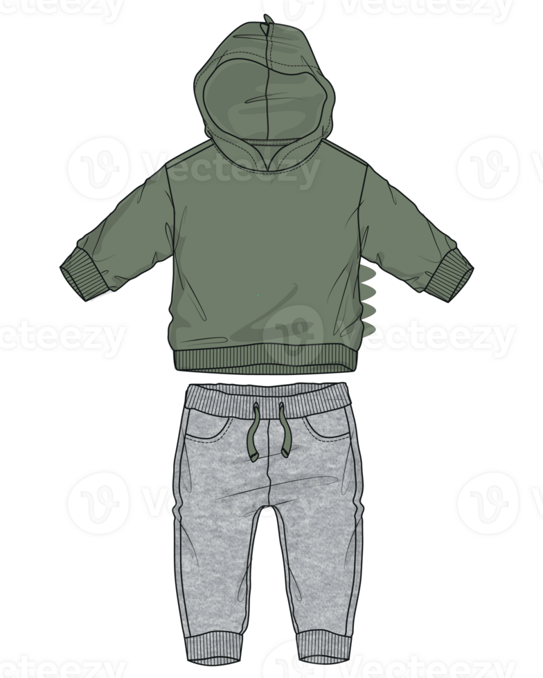 Long sleeve hoodie with sweatpants template for kids  isolated on transparent background png